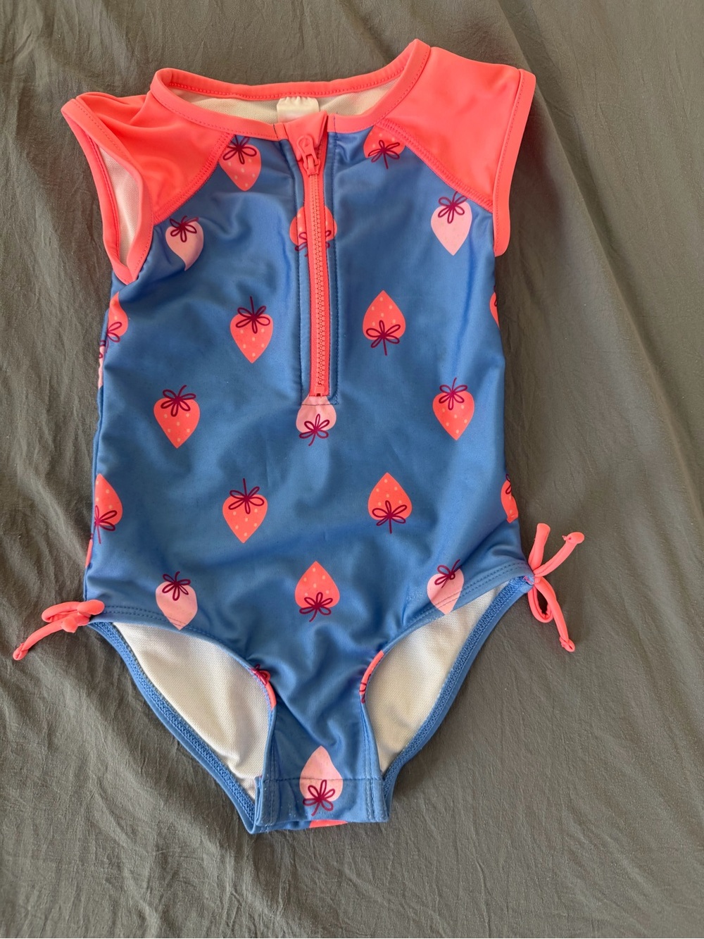Cat & Jack Blue and Neon Pink Strawberry One-Piece Swimsuit